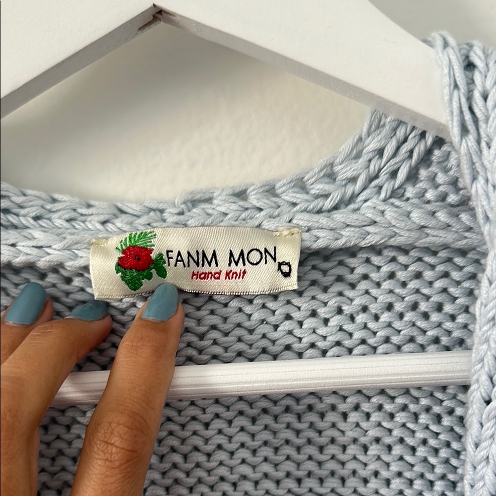Fanm Mon Hand Knit Blue Embroidered Rosette Cardigan Sweater - Picture 7 of 12